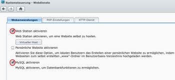 Beispiel: Web Station und MySQL sind aktiv.